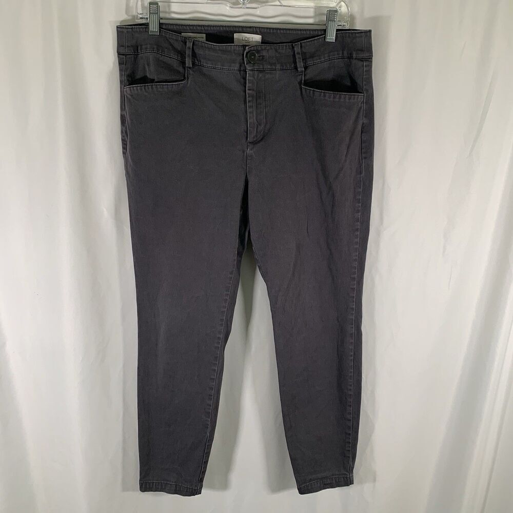 Loft Pants Women's 12P Petite Grey Skinny Ankle Cotton Blend Mid Rise